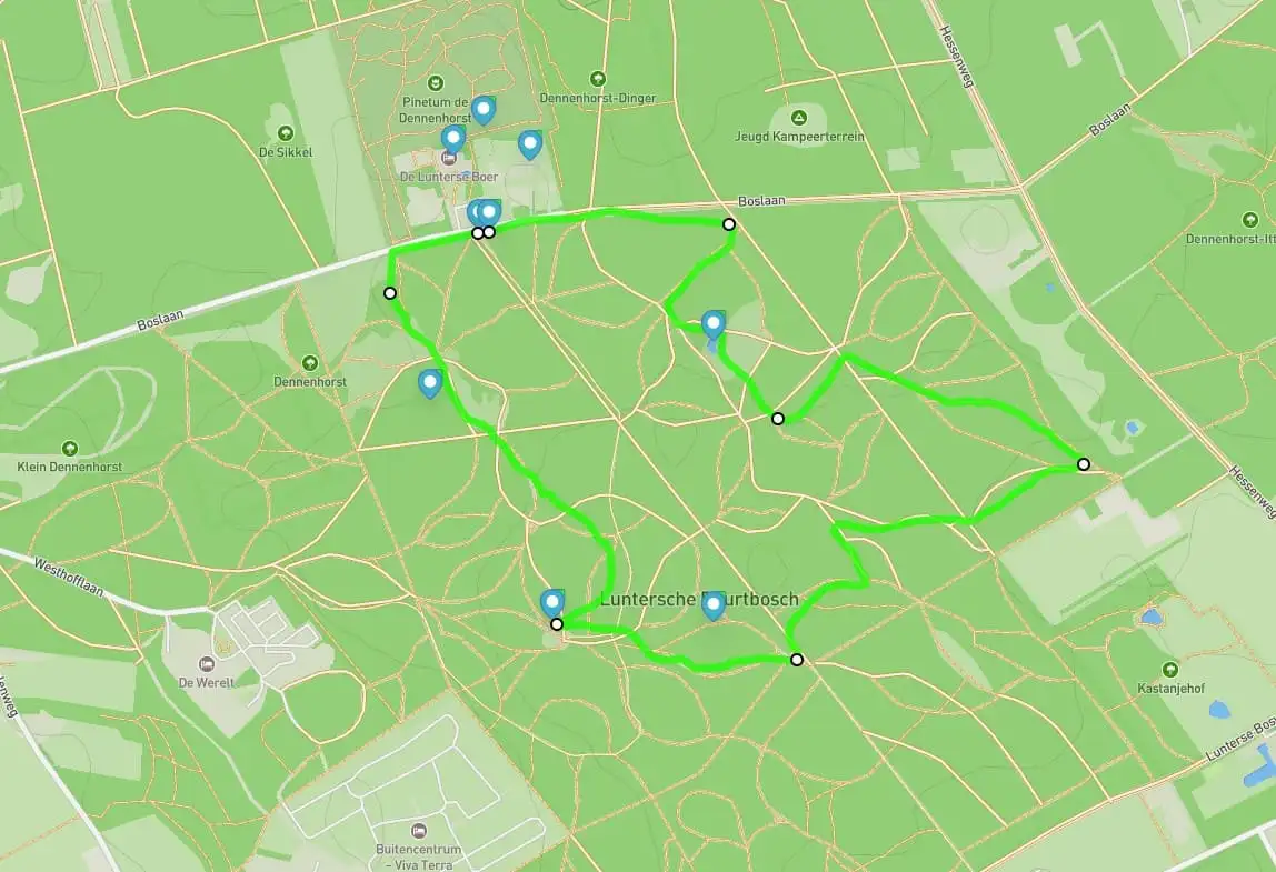 Kaart van wandelroute Lunterse Boer