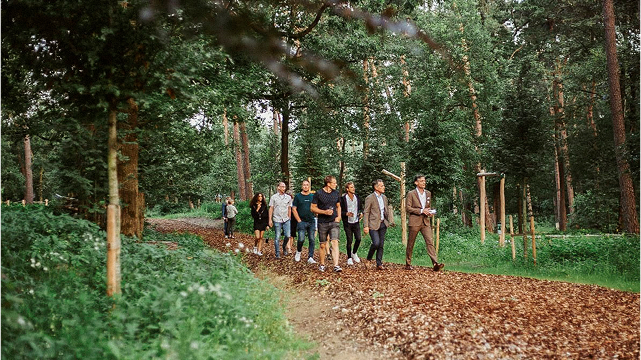 Wandelende mensen in het bos